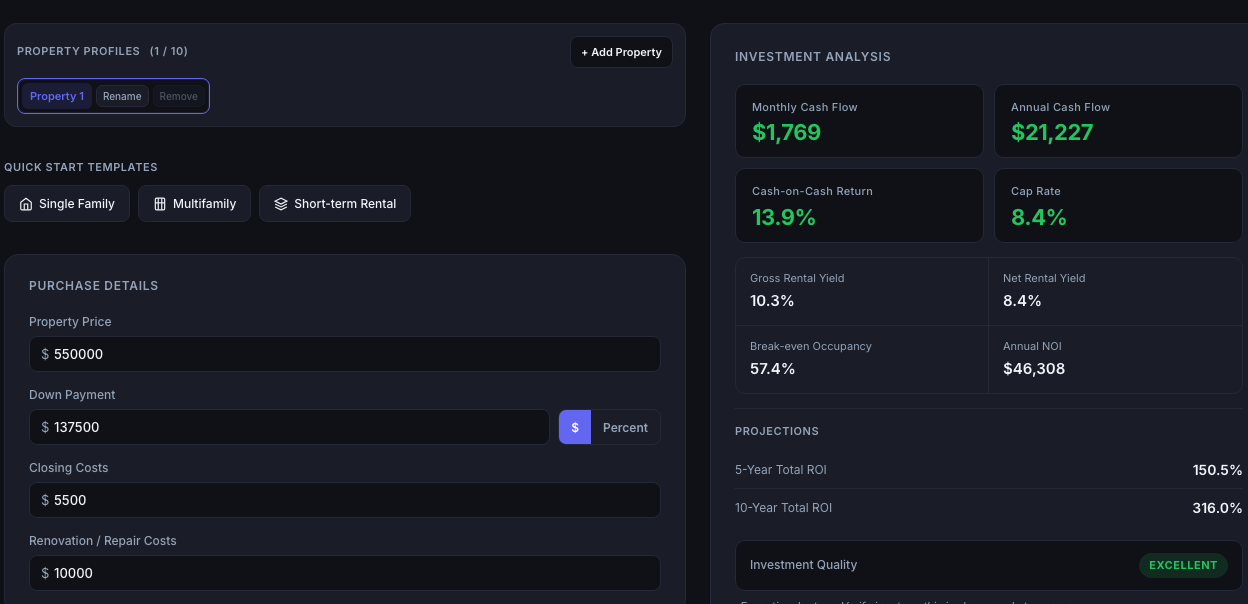 DealLens calculator and investment analysis preview