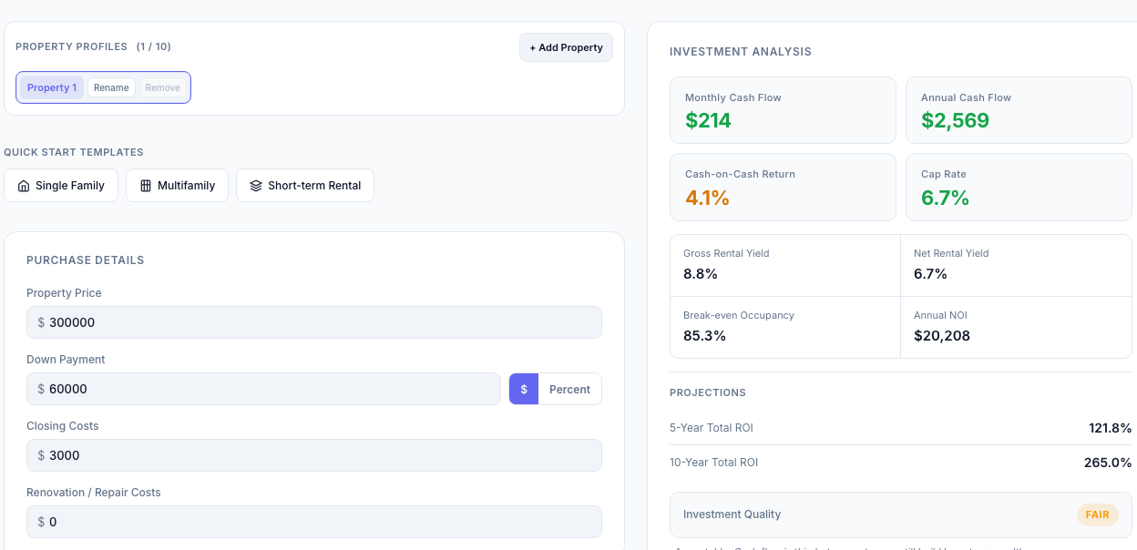 DealLens calculator and investment analysis preview